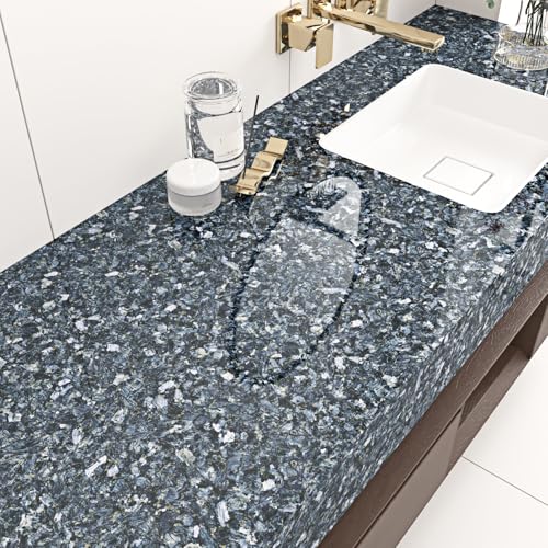 Wallercity Glossy Blue Granite Contact Paper for Countertops Modern Waterproof Peel and Stick Marble Wallpaper for Kitchen Sparkle Marble Counter Vinyl Wrap for Cabinets Desk Table Top 15.8''x78.7''