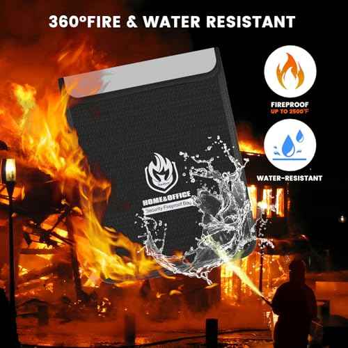 4 Pack Fireproof Document Bags, Waterproof Document Pouch Holder with Zipper, Fire Proof Money Bag for Cash, Fireproof Envelope Fire Safe Bag, Fire Resistant Storage for Legal/A4 Size (Black)