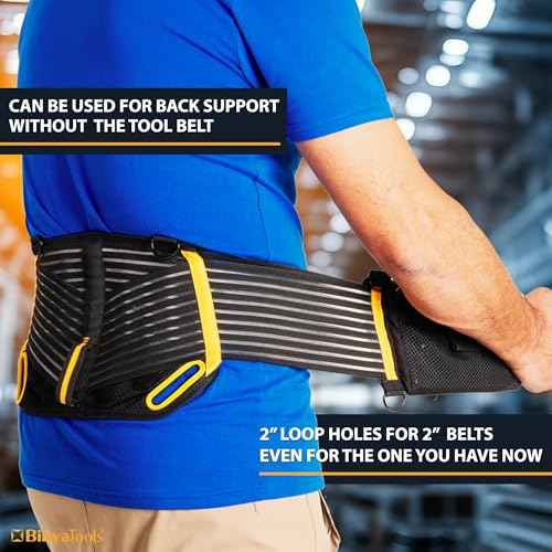 BINYATOOLS Tool Belt with Lumbar Back Support for Tradesman Pro Construction Electrician 2" Tool Belt for Men Orthopedic Lower Back Brace for Heavy Lifting Lightweight with D Rings and Pockets- L
