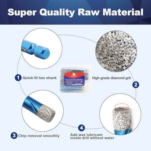 Diamond Drill Bit - BRSCHNITT 10pcs Masonry Drill Bits Set for Porcelain Tile Ceramic Stone Granite Marble,Hex Shank Diamond Hole Saw Drill Bit