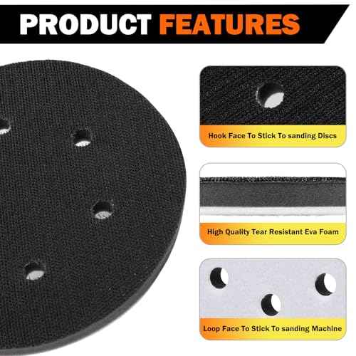2 Pack 6 Inch 6 Holes Interface pad,Orbital Sander Foam Pad£¬6" Foam Sanding Pads£¬Hook and Loop Soft Density Sponge Cushion Buffer Backing Pad for Orbital Sander
