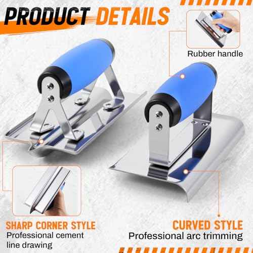 6pcs Concrete Hand Tools Set Masonry Tools Includes Stainless Steel Concrete Hand Edger, Groover, Finishing, Pointing, Gauging and Tool Bag for Cement Beginner Kit