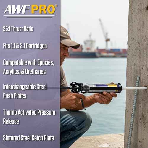 AWF PRO Dual Cartridge Epoxy Gun for 200mL, 250mL, 400 mL, 450 mL (1:1 and 2:1) Dual Component Cartridges ? 25:1 Thrust Ratio, Professional 2 Part Epoxy Gun