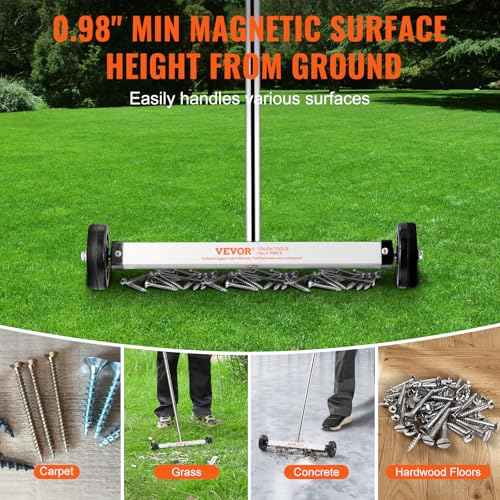 VEVOR Magnetic Sweeper with Wheels, 15inch Mini Magnetic Sweeper, 8 lbs Capacity, Adjustable Handle, Lightweight Magnetic Pickup Sweeper to Pick Up Nails and Screws, Easy Cleanup of Workshop Garage