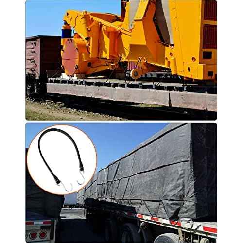 QWORK 21" Tarp Straps for Flatbed Trailers, Adjustable Tarp Straps, 50 Pack Rubber Bungee Cord Tie-Downs with Hooks for Securing Tarps, Canvases, Cargo