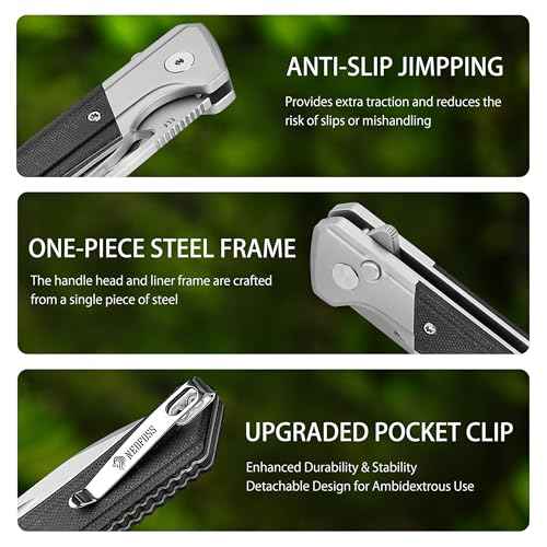 NedFoss ELF II Pocket Knife, 3.3" 14C28N Blade Button Lock EDC Knife with G10 Handle, Flipper Open, Reversible Deep Carry Pocket Clip, Lightweight Slim Utility Folding Knives for Men Women