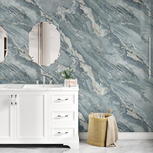 Blue Marble Countertop Contact Paper Peel and Stick Blue Marble Wallpaper for Bathroom Walls Removable Glossy Granite Contact Paper for Cabinet Table Couneter Top Vinyl Wrap 15.7¡¿78.7''