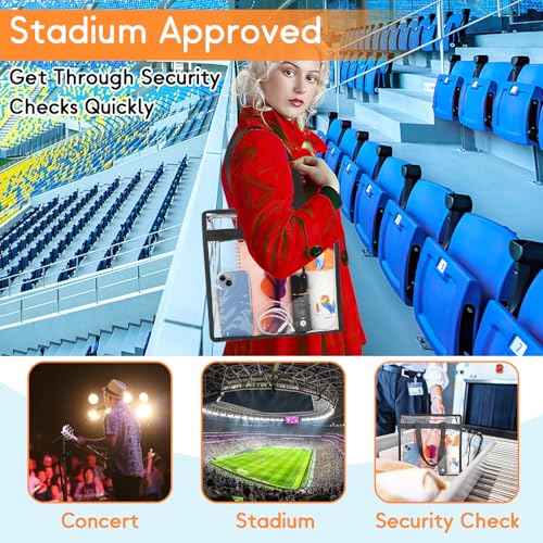 Clear Bag for Stadium Events Approved, 12x6x12 Large Transparent Tote Bag with Zipper for Gym Concert Sports Festivals