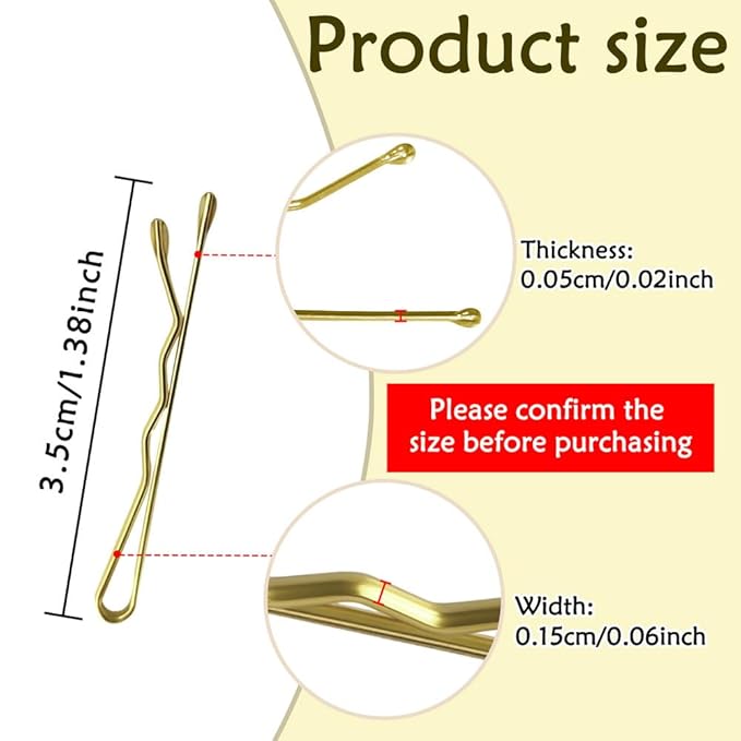 220 Count Mini Wavy 1.38 Inch Blonde Bobby Pins, YINGFENG Small Gold Hair Clips with Storage Box for Updos, Metal Hair Clips for Kids, Girls and Women, Suitable for All Hair Types