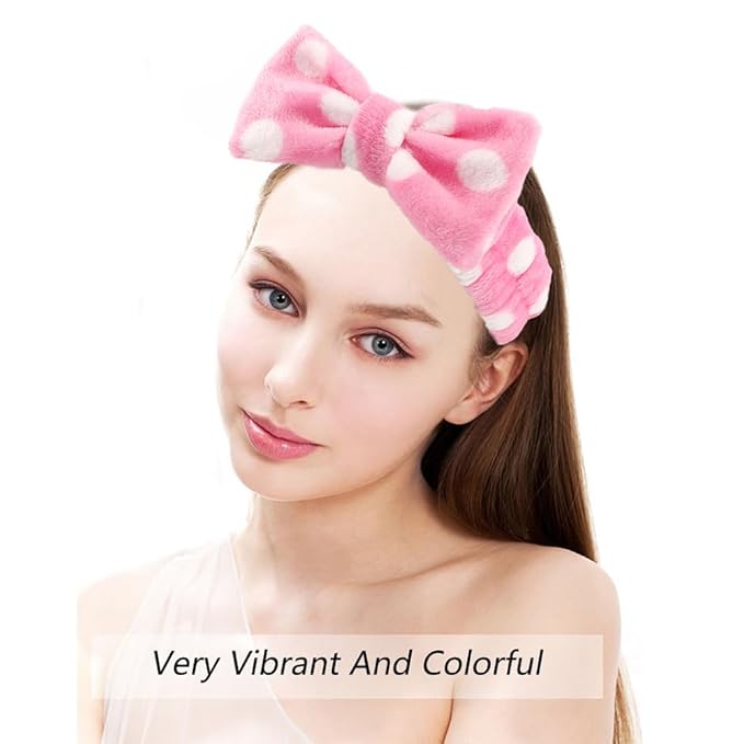 AOPRIE SPA Headbands for Washing Face Makeup Headbands with Bow Laurel Hair Band Women Facial Head Band Wrist Towel Wraps For Shower Face Mask Red Pink White Purple, 6 Pack