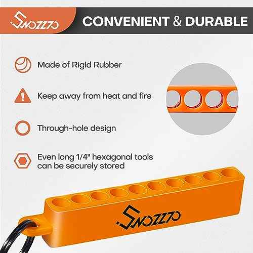 6PCS Orange 10-Hole Screwdriver Bit Holder with Carabiner,1/4" Hex Drill Storage Organizer,for All 1/4" Hex Shank Bit & Drill Storage Case