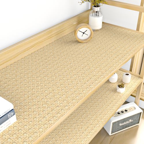 WESTICK Brown Rattan Wallpaper Self Adheisve Cane Webbing Peel and Stick Wicker Weave Wallpaper Non-Textured Cane Rattan Look Contact Paper for Cabinets Furniture TV Stand Headboard Buffet 15.8" x 80"