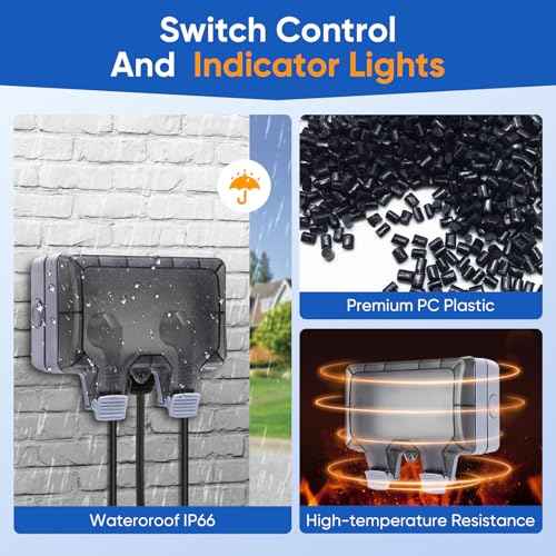 Outdoor Power Outlet,Outdoor Extension Cord Waterproof Double Wall Outlet Extender with On-Off Switch and Indicator Light£¬Exterior Electric External Power Outlet,Outside Outlet (32.8FT)