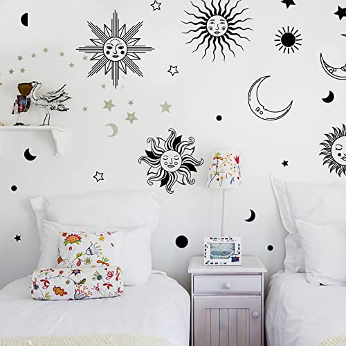 PLIGREAT Sun Crescent Star Moon Faces Wall Stickers, Waterproof Removable Vinyl Peel and Stick Wall Decals for Bedroom Living Room Boho Ethnic Wall Decorations Home Indoor DIY Wall Art Decor