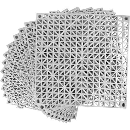 MYFAMIREA Modular Interlocking Cushion 24 Pack 11.8" x 11.8" Rubber Floor Tiles Non-Slip Splicing Drainage Mats for Deck, Pool, Outdoor Shower, Patio, Balcony, Indoor Bathroom, Kitchen, Yard (Gary)