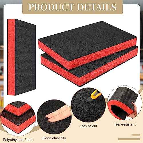 Frienda 3 Pcs Tool Box Foam Organizers Liner Adjustable Shadow 18 x 12 x 2.17 Inch Tool Chest Drawer Inserts Non Slip Foam