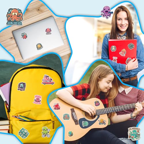 Octopus Stickers 50 Pieces Vinyl Waterproof Decal for Laptop Water Bottle Phone Car Window Bike Motorcycle Stakeboard Scrapbook Octopuses Sticker Gifts for Kid Teen Adult