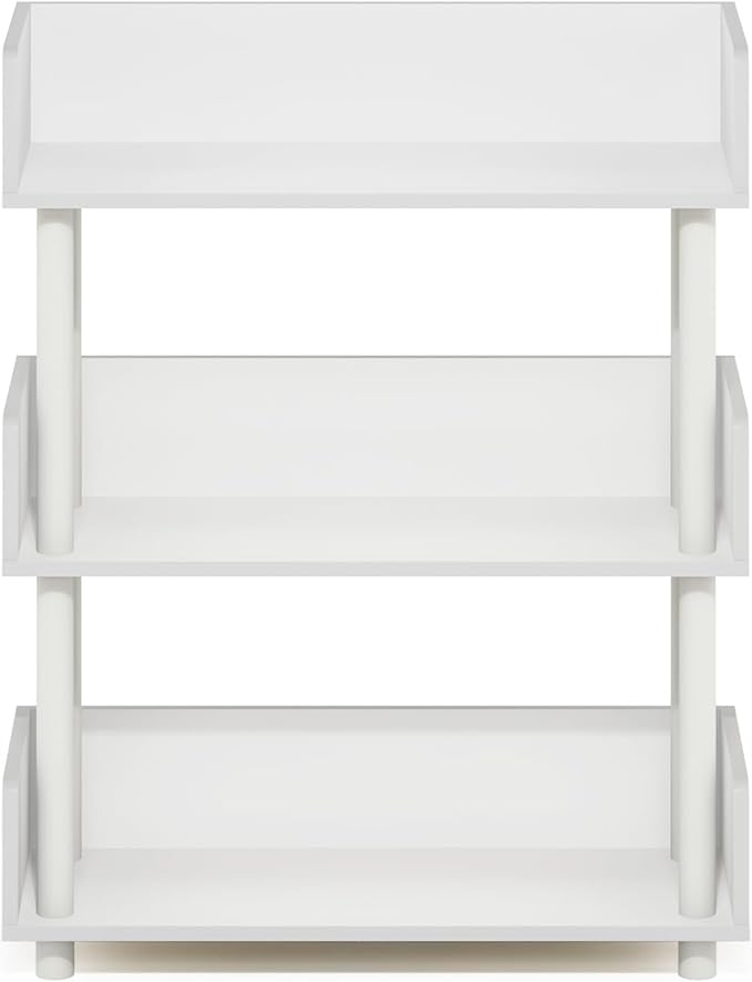 Furinno Turn-N-Tube Display Shelf, 3-Tier Storage Shelves with Side Panels, Open Shelves Book Shelf with Rounded Corner Top Edges, for Organization and Storage, Living Room, Home Office, White