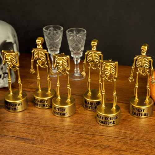 ORIENTAL CHERRY Halloween Party Supplies - Golden Best Costume Skeleton Trophies for Kids Adults Halloween Party Games Decorations Favors Costume Contest Awards Prizes - 4 Pack