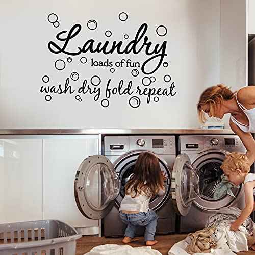 Laundry Room Vinyl Wall Decal Bubble Sticker Saying Laundry Loads of Fun Wall Decor Wash Dry Fold Repeat Quote Sticker Laundry Art Signs for Room Home Apartment