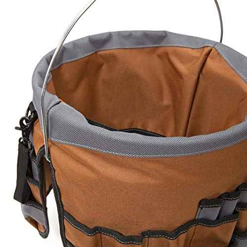 Dickies 35-Pocket 5-Gallon Bucket Organizer With Drill Holster, Padded Handle, and Tape Tether, for Contractors and Painters