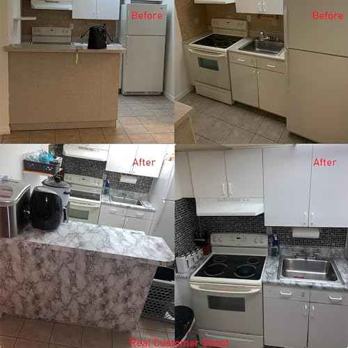Mecpar Marble Contact Paper - 17.7 in x 19.7 ft Grey White Marble Peel and Stick Wallpaper for Furniture, Cabinets, Countertop, Kitchen