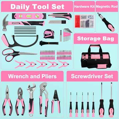 269-Piece Home Tool Set, General Household Repairing Tool Kit with Storage Bag, Basic Hand Tool Kit Set for Home Maintenance, DIY and Crafts(Pink)