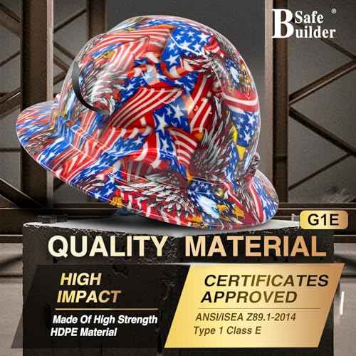 G1E Construction Full Brim Hard Hats ANSI Class E HDPE Safety Helmet Hardhats Sunshade Industrial Head Protection