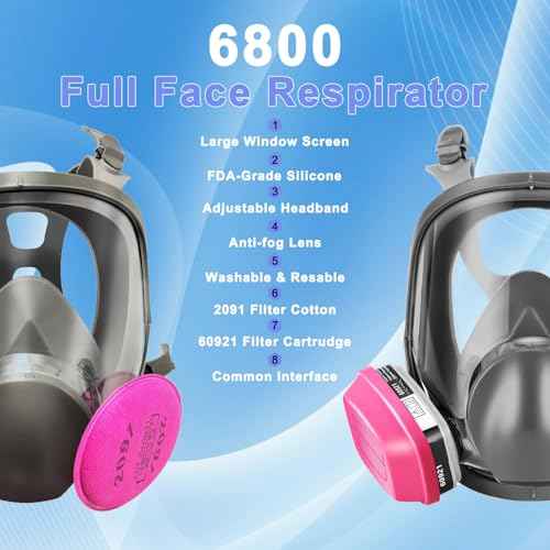 Full Face Respirator Mask with Filters 60921 & 2091£¬Reusable Gas Mask for Painting£¬Welding, Griding&Cuting | Anti-Fog, Silicone Face Seal, Dust Protection