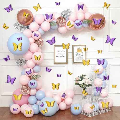 LiveGallery 36pcs Removable 3D Double Side Wings Butterfly Wall Stickers DIY Glittering Twinkle Butterflies Wall Decals Butterfly Wall Art Decor Decoration for Home Kids Bedroom Nursery (Purple)