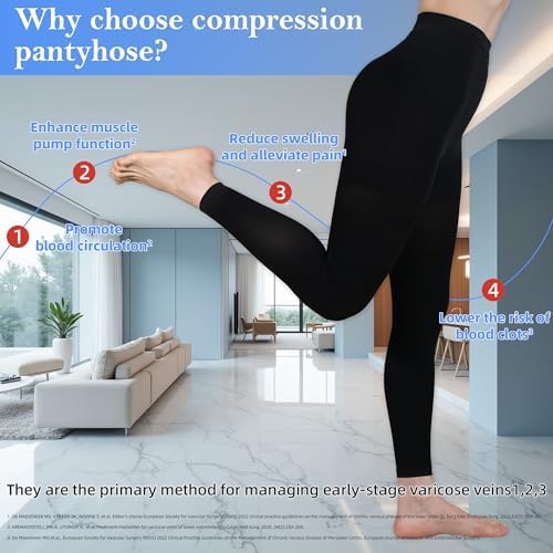 20-30mmHg Medical Compression Pantyhose, Women Compression Stockings & Leggings, Opaque Footless High Waist Opaque Compression Tights for Varicose Veins, Graduated Support Hose for Doctor