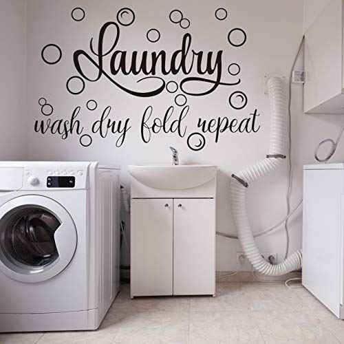 Zonon Laundry Room Sign Decals Decor Bubble Quote Stickers Wash Dry Fold Repeat Wall Signs Arts Funny Laundry Room Signs for Bathroom Home Decorations Supplies(19.7 x 30.7 Inch,Black)
