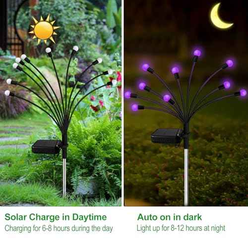 Kohlrabi Solar Garden Lights Outdoor, 6 Pack 60 LED Solar Purple Firefly Lights Waterproof, Sway by Wind, Halloween Swaying Light for Yard Patio Backyard Garden Planter Flower Bed Pathway Decoration