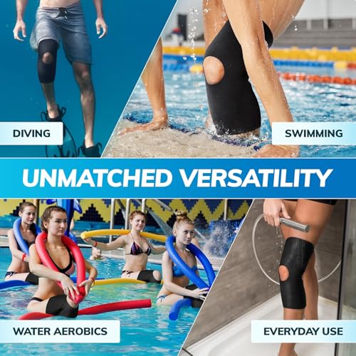 BraceAbility Open Patella/Open Back Neoprene Knee Sleeve | Water-Resistant Athletic Compression Knee Brace for Swimming, Wakeboarding, Scuba Diving, Surfing, Waterskiing and Other Sports (XL)