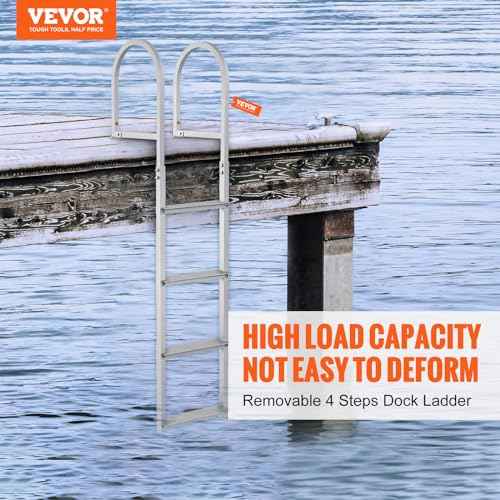VEVOR Dock Ladder, Removable 4 Steps, 500 lbs Load Capacity, Aluminum Alloy Pontoon Boat Ladder with 3.1'' Wide Step & Nonslip Mat, Easy to Install for Ship/Lake/Pool/Marine Boarding