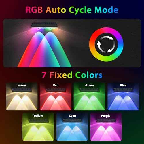Solar Fence Lights Outdoor 20-Pack | IP67 Waterproof Solar Wall Light | Dusk to Dawn Auto On/Off 12+ Hours for Outside/Backyard/Railing/Step/Patio/Deck/Pool (Warm White & RGB 7 Colors)