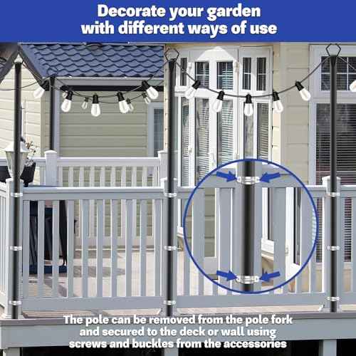 4 Pack 10 ft Heavy Duty Metal String Light Poles Adjustable Outdoor Lighting Stand for Patio,Backyard,Garden,Party & Wedding Rustproof & Sturdy with Hooks