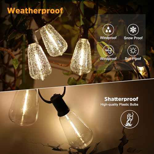 VUAA 150FT Solar Outdoor String Lights Waterproof, Solar Powered Patio Lights with 52 Shatterproof ST38 Edison Bulbs & Remote Control,LED Dimmable Solar String Lights for Outside