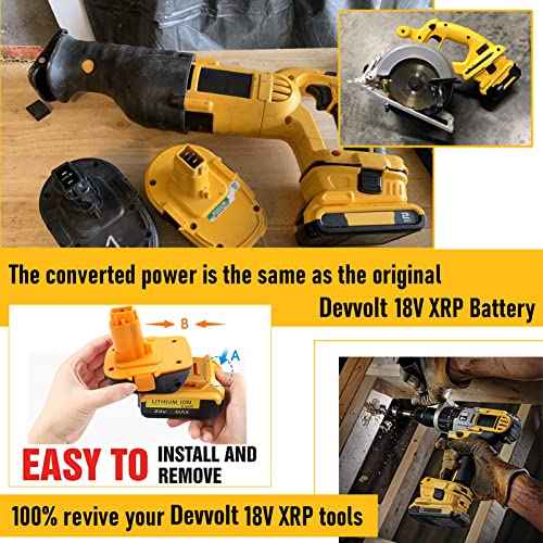 TenHutt ¡¼with USB Replace for De-Walt 20V to 18V Battery Adapter Converter DCA1820 for De-Walt 18V Tools, Fit for Dew-alt 20V Battery DCB203 DCB206 to 18V XRP NiCd NiMh Battery DC9098 DC9096