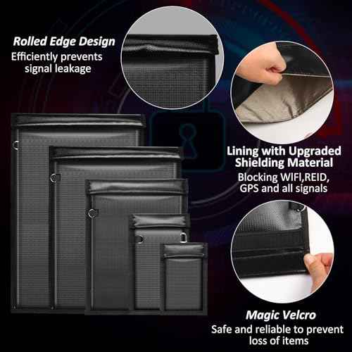 5 Pack Faraday Bags for Phones,RFID Key Fob Blocker Pounch Fireproof Waterproof EMP Proof Go Dark Bag for Cell Phone Block Signal and Anti-Tracking