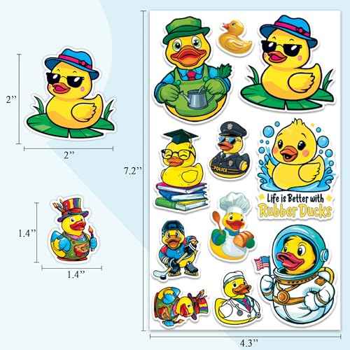 Rubber Duck Stickers 50 Pieces Vinyl Waterproof Decal for Laptop Water Bottle Phone Car Window Bike Motorcycle Stakeboard Scrapbook Ducks Sticker Gifts for Kid Teen Adult