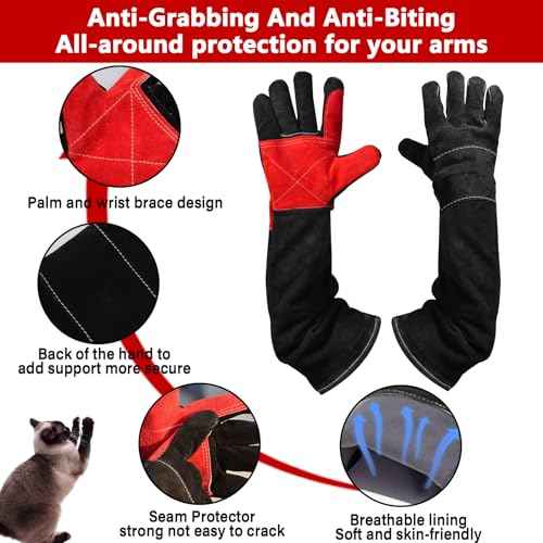 Animal Handing Gloves Bite Proof,Leather Welding Gloves,Multipurpose Puncture Proof Glove for Dog,Cat,Reptile,Snake