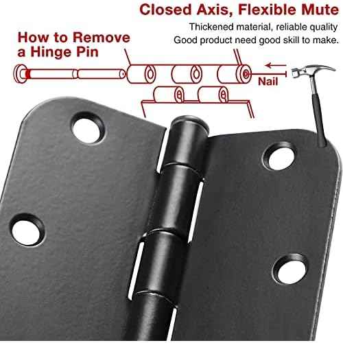 48 Pack Matte Black Door Hinges 3.5 x 3.5 Inch 5/8" Radius, Interior Heavy-Duty Rounded Hinge for Doors Standard Bedroom Office Door Hardware Removable Pin,RV,Garage,Storage Shed,Livestock Facilities