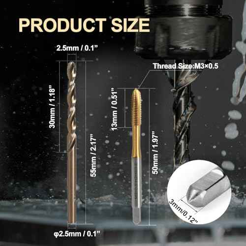 Metric Tap & Drill Bit Set, 2Pcs M3¡¿0.5 HSS 6542 Spiral Point Taps & 2Pcs 2.5mm M35 Cobalt Twist Drill Bits, for Metalworking, Automotive, Electronics & DIY Projects
