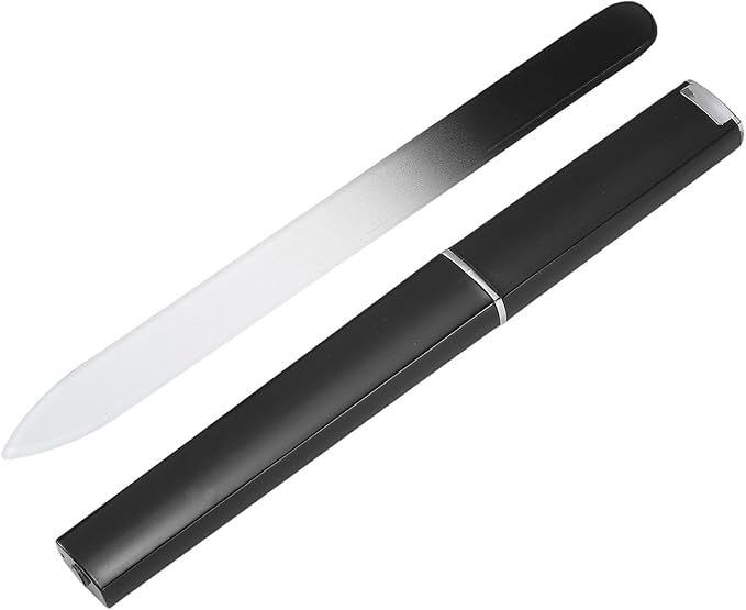 HARFINGTON Glass Nail File Kit 280 Grit Double Sided Professional Manicure Crystal Fingernail Files with Case for Natural Nail Art Shine Polishing Buffer, Black