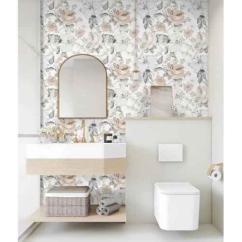 Hopepak Floral Peel and Stick Wallpaper for Bedroom Modern Farmhouse Flower Wall Paper Self Adhesive Removable Contact Paper for Cabinets Bathroom Nursery Shelf Drawer 15.5'' x 78.7''