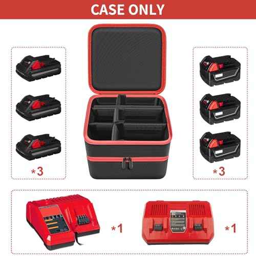 Case Compatible with Milwaukee Battery/for Dewalt/for Makita 18V/20V Max Lithium-Ion Batteries, Double Layer Storage Tool Bag for Replacement Battery &Rapid Optimum Charger with 10 Dividers (Box Olny)