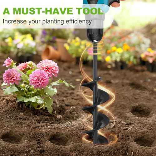 Auger Drill Bit for Planting 2 x 14.5 Inch, Garden Drill Bit for 3/8" Hex Drive, Earth Post Hole Digger Bulb Planter Plant Flower Planting Auger for Drill Rapid Bedding Digging
