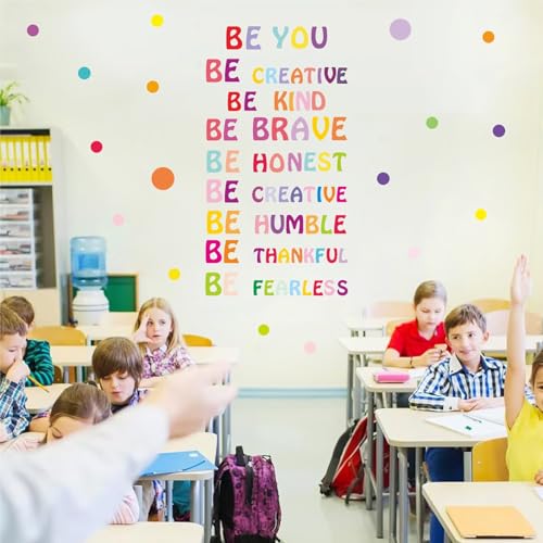 Inspirational Wall Decal: Be Kind, Be You Rainbow Motivational Quotes - Classroom Decor for Kids Girls Bedroom - Be Thankful, Be Brave, Be Creative Lettering