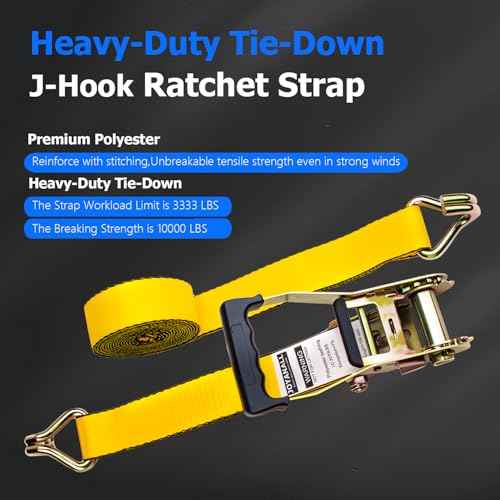 4Pack 2 Inch Ratchet Strap Heavy Duty, 20ft Ratchet Straps Tie Down with Double J Hook, 10000 LBS Break Strength, Cargo Ratchet Straps for Moving, Truck, Trailers, Motorcycles
